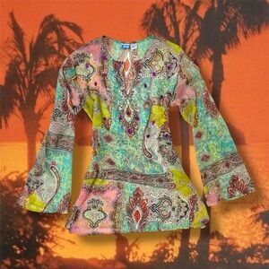 Green Graphic Bell Sleeve Swim Coverup